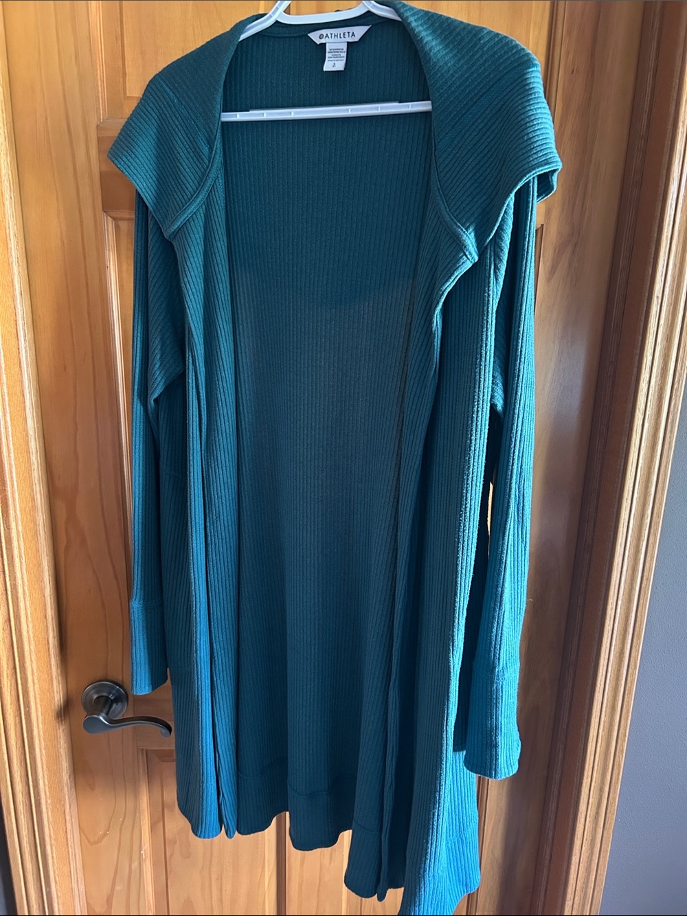 Athleta Harmony Wrap Teal Open-Front Ribbed Longline Cardigan